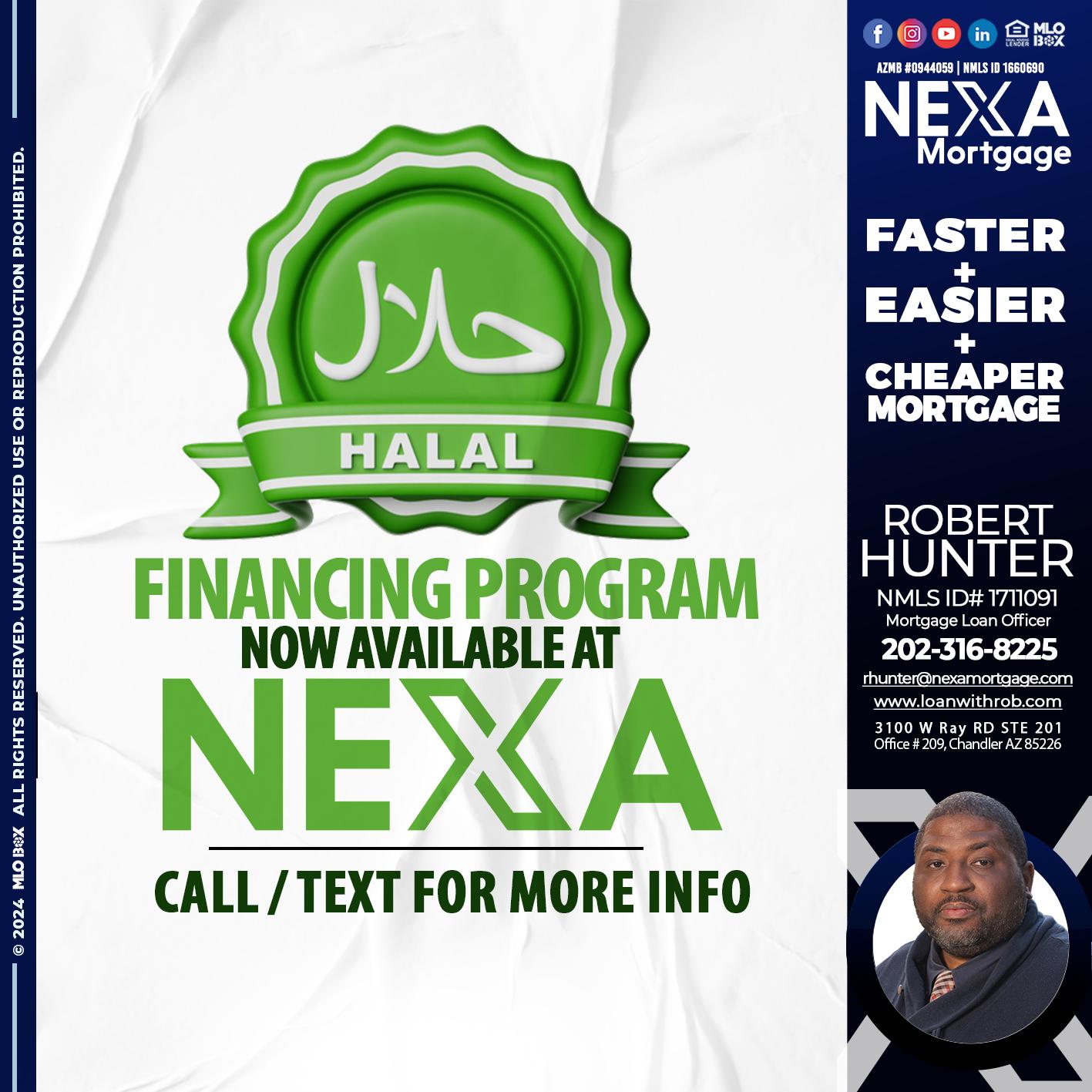 HALAL FINANCING PROGRAM - Robert Hunter -Mortgage Loan Officer