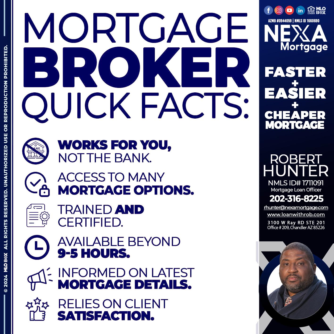 MORTGAGE BROKER QUICK FACTS - Robert Hunter -Mortgage Loan Officer