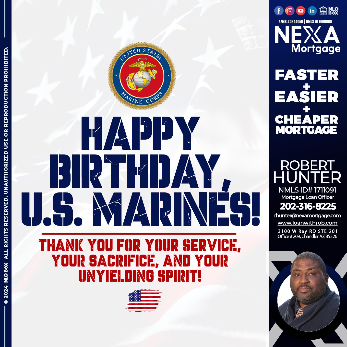 US MARINE BIRTHDAY - Robert Hunter -Mortgage Loan Officer