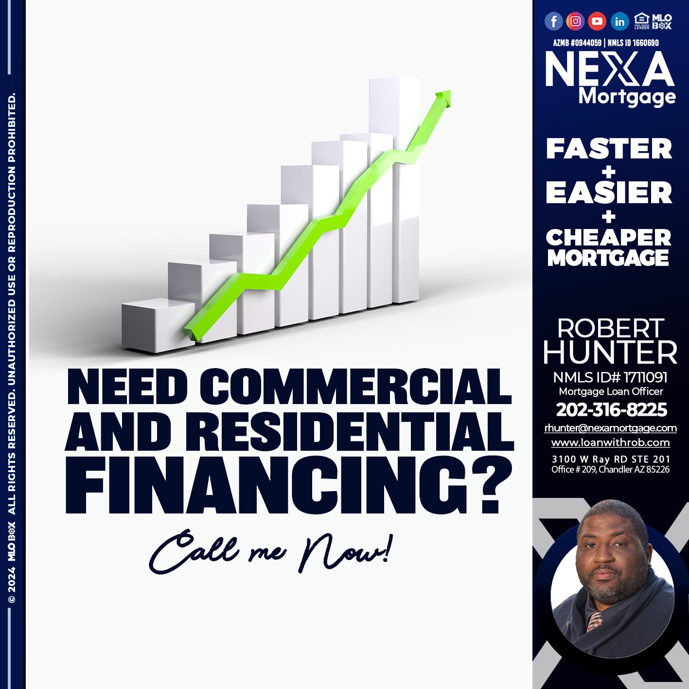 NEED COMERCIAL LOAN? - Robert Hunter -Mortgage Loan Officer