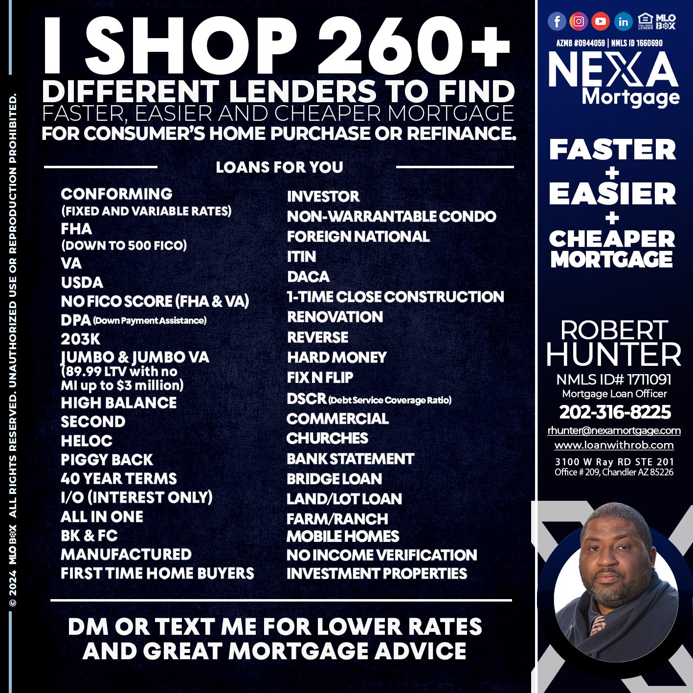 i shop 260+ - Robert Hunter -Mortgage Loan Officer