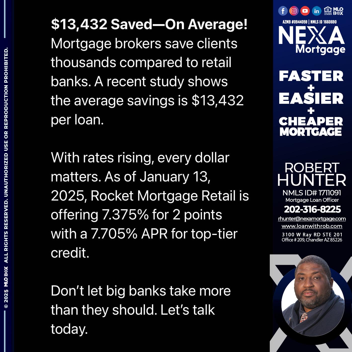 saved on average - Robert Hunter -Mortgage Loan Officer