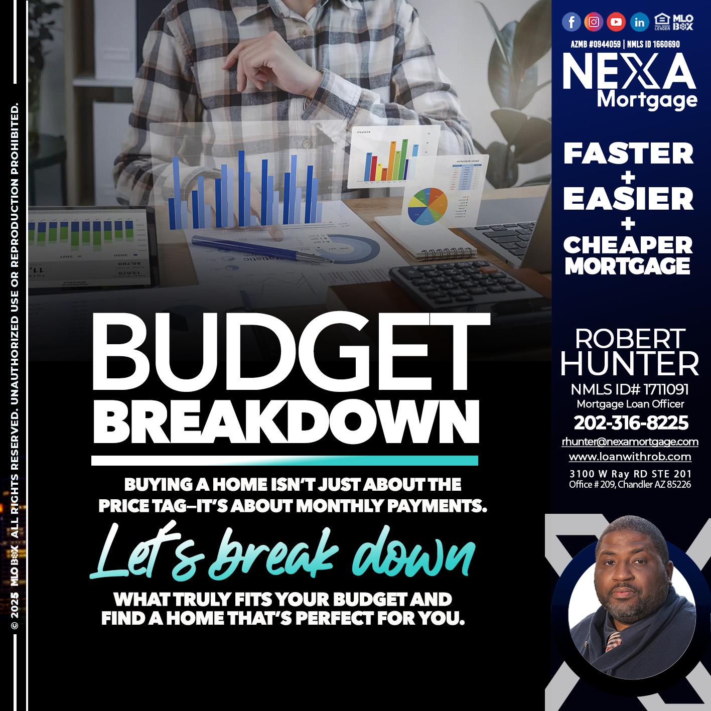 BUDGET BREAKDOWN - Robert Hunter -Mortgage Loan Officer